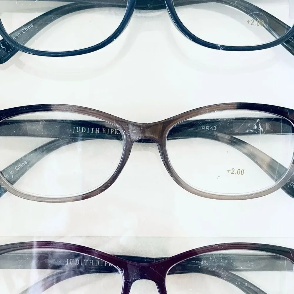NWT 3 Pack 2.00 Judith Ripka Premium Eye Reading Glasses Black, Tan, Burgundy